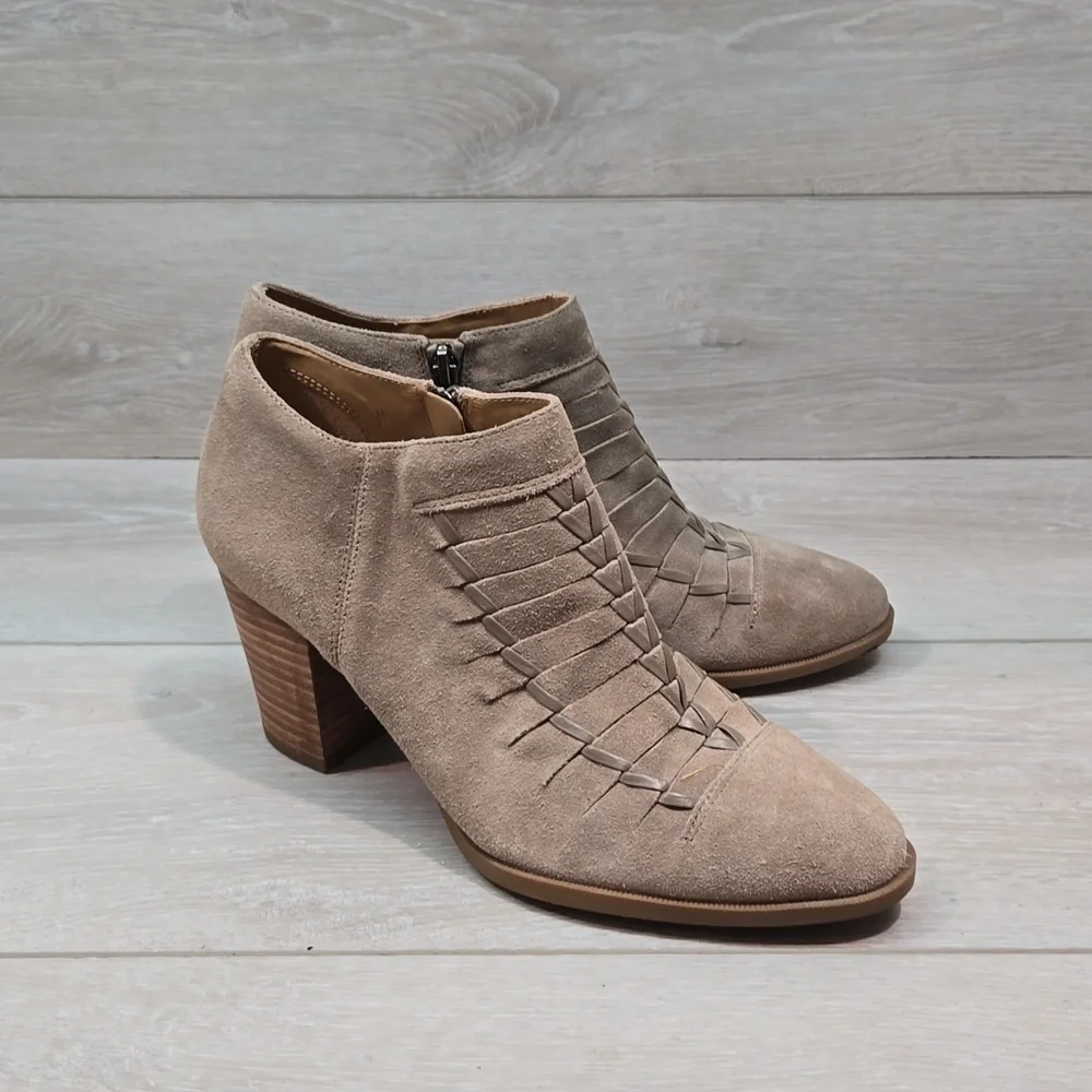 Franco Sarto Women Dimona Stitches Ankle Leather Block Heels shoes boots sz 8M